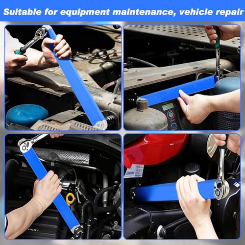 Offset Extension Wrench, 15" Impact Ready Zero Degree Swivel with 1/2", 3/8", 1/4" Adapters & Socket, Carbon Steel Ratchet Wrench Extender for Tight Spaces, Auto Repair & DIY