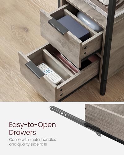 VASAGLE Side End Table with Charging Station, Slim Nightstand with Storage - color: Heather Greige + Ink Black, size: 23.6"D x 11.8"W
