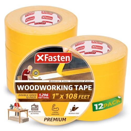 XFasten Bulk Double Sided Woodworking Tape 1-inch 1,296-Feet Total (12-Pack) Residue-Free Woodworking Tool for CNC Routing Machine, Removable Double Sided Tape for Woodworking Router Template - size: 1 Inch x 36 Yards (12 Pack)