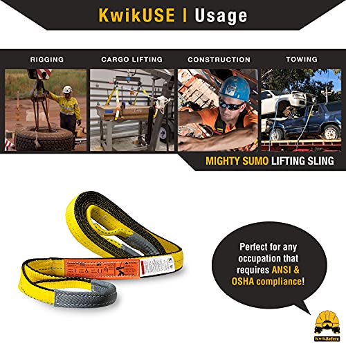 KwikSafety - Charlotte, NC - Mighty Sumo 2”x 8’ Poly Web Sling Lifting Strap Construction ASME OSHA / 6400lbs Vertical 5100lbs Choker 12800lbs Basket/Rigging Moving Towing Hoisting Gear - size: 2"x8' | 6400 lbs