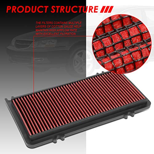 DNA Motoring AFPN-197-RD Clean Air Washable Drop In Panel Air Filter Enhance Engine Performance Power & Acceleration Improve [Compatible with 01-03 CL / 99-03 TL / 98-02 Accord Fits V6 Models] - style: 98-02 Accord V6