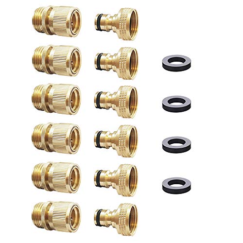 HQMPC Garden Hose Quick Connect Solid Brass Quick Connector 3/4 inch GHT (6 Sets) - size: 6 Sets