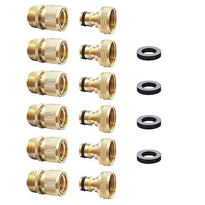 HQMPC Garden Hose Quick Connect Solid Brass Quick Connector 3/4 inch GHT (6 Sets) - size: 6 Sets