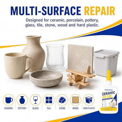 Multi Surface Ceramic Glue 30g 1 Pack, Clear Adhesive for Porcelain, Pottery, Glass, Tile, Stone, Wood and Hard Plastic Repair