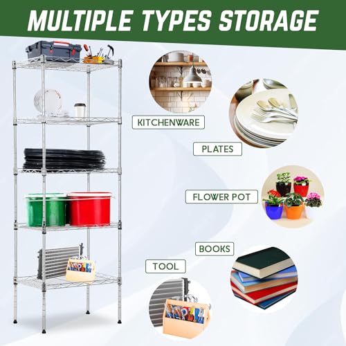 PayLessHere | 5-Tier Wire Shelf | 17"x12"x48" | Chrome - color: Chrome, size: 17"D x 12"W x 48"H