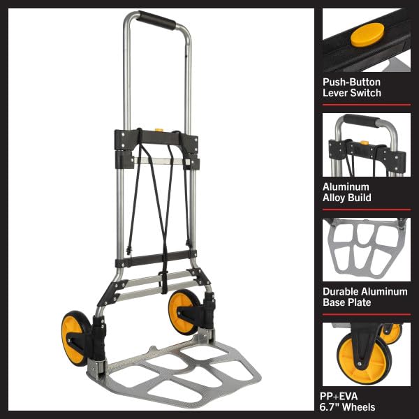 Dolly Cart with Collapsible Handle - Folding Hand Truck with 330lb Capacity - Foldable Cart with Wheels and Elastic Cord by Stalwart - size: 330lb Capacity