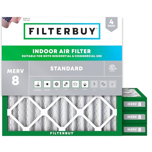 Filterbuy 12x12x2 Air Filter MERV 8 Dust & Allergy Defense (4-Pack) - size: 12x12x2