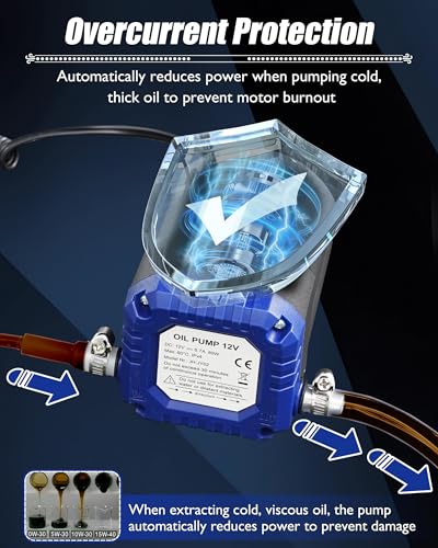 Oil Extractor Pump 12V 80W, Upgraded DIY Oil Change Pump w/ Auto Overload - color: Blue