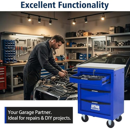 Rolling Tool Chest,Stainless Steel Worktop,Blue,4‑Drawer - color: Blue, size: 4-Drawers