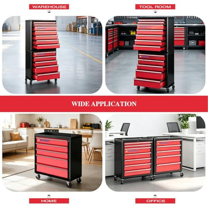 LARBANKE 12-Drawer Rolling Tool Chest with Wheels,Lockable Tool Cabinet - color: Red, size: 12 drawer tool chest