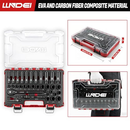 3/8" Drive Impact Socket Set (Metric & Sae) 45Pcs Transparent Case