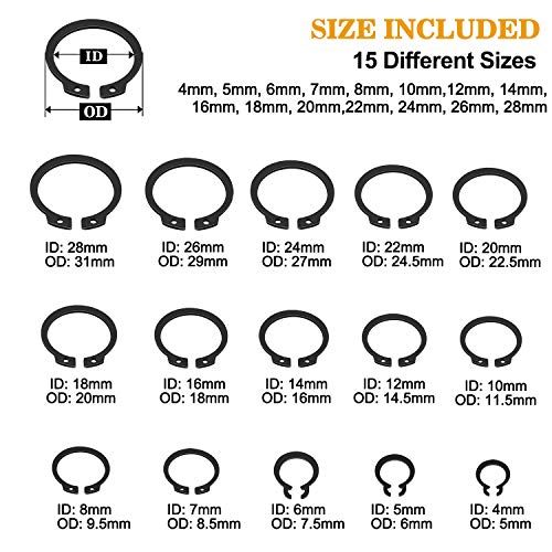 VIGRUE 315Pcs Snap Ring Shop Assortment Alloy Steel External Circlip Snap Retaining Clip Rings Set, 15 Sizes - size: 315PCS