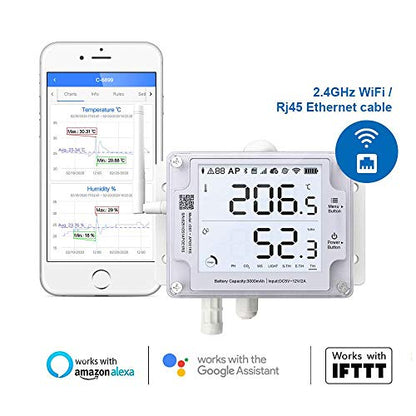 GS1-AETH1RS + Siren Bundle Ethernet Thermometer Hygrometer, WiFi Temperature Humidity Sensor, Digital Temperature Data Logger, Free App Email Alert(2.4GHz WiFi & RJ45 Ethernet, no hub Required) - style: GS1-AETH1RS + Siren