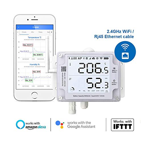 GS1-AETH1RS + Soil Temperature Moisture Probe Ethernet Thermometer Hygrometer, WiFi Temperature Humidity Sensor, Digital Temperature Data Logger, Free App Email Alert - style: GS1-AETH1RS + Soil