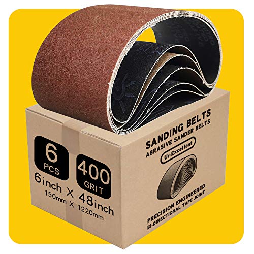 6 x 48 Inch 400 Grit Sanding Belt | Premium Aluminum Oxide Sanding Belt | Premium Sander Sandpaper - 6 Pack - size: 400 Grit