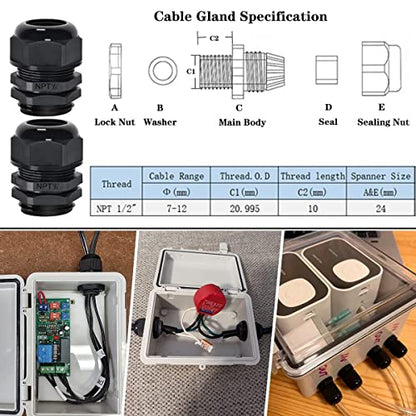 Zulkit 2pcs Junction Box ABS Plastic Dustproof Waterproof IP65 Electrical Boxes Hinged Shell Outdoor Universal Project Enclosure with 2 Cable Glands 7.9 x 3.9 x 2.8 inch (200x100x70mm) - size: 7.9" x 3.9" x 2.8"(2pcs)