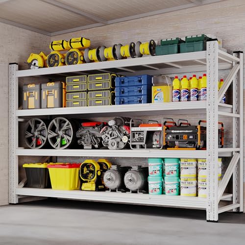 BYNSOE 71" W Storage Shelves 5000lbs Garage Metal Shelving Heavy Duty Garage Shelves Adjustable Storage Shelves for Industrial, Factory (White, 71" W x 24" D x 69" H) - color: White, size: 71" W X 24" D X 69" H