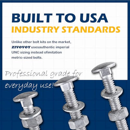 3/8" x 3-1/2" Hot Dip Galvanized Grade 307A Carriage Bolt Kit, 50 Pack, Comes with 3/8" USS Flat Washers & 3/8"-16 Hex Nuts, Heavy Duty Exterior Construction Use - size: 3/8"x3-1/2"