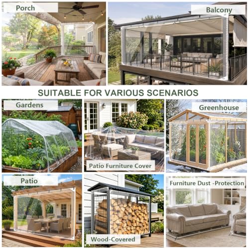 Clear Tarps Heavy Duty PVC, Transparent Tarp Durable Waterproof Dustproof Windproof, Tarpaulin with Grommets & Ropes for Greenhouse, Patio, Garden, Pavilion, Chicken, Porch, Outdoor (3.3' x 8.2') - size: 3.3' x 8.2'（1x2.5m）