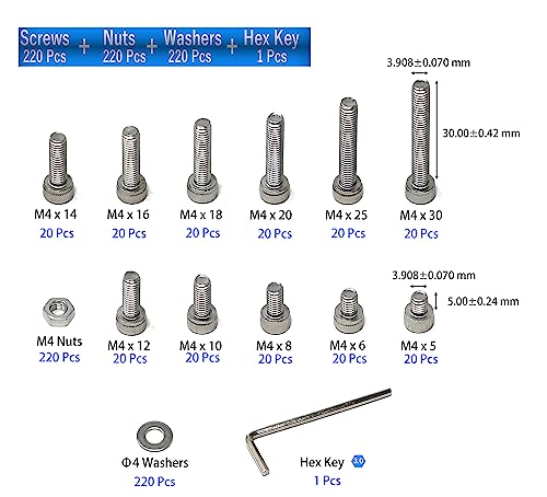 iexcell 660 Pcs M4 x 5/6/8/10/12/14/16/18/20/25/30 Stainless Steel 304 Hex Socket Head Cap Screws Bolts Nuts Washers Assortment Kit - size: M4 x 5/6/8/10/12/14/16/18/20/25/30mm