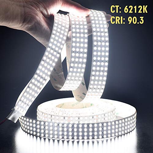Super Bright White LED Strip - 2835SMD High CRI 90 Quad Row Flexible LED Strip Lights - 24VDC IP20 17,650 lm/Roll for LED Retail Shops, Videography Lighting (5m/16.4' Daylight White) - size: 5m/16.4' Daylight White