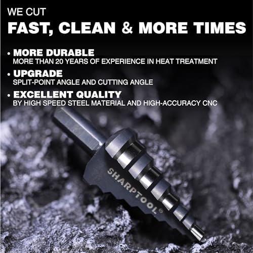 M2 HSS Step Drill Bit Unibit, 1/4"-2", Metal Wood Plastic - size: 2 in