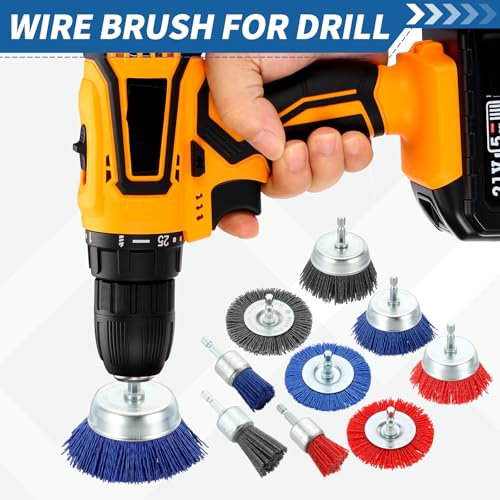 9Pack Wire Brush for Drill Set with 1/4" Hex Shank