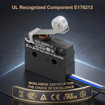 3 Pack IP67 Waterproof Micro Switch, UL Recognized Component - size: WS1-Roller Lever