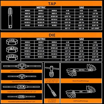 86-Piece Tap and Die Set, Titanium-Coated SAE and Metric Threading Tool Kit