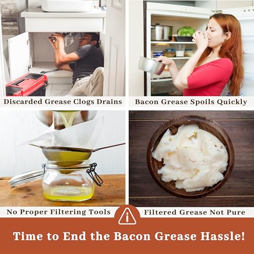 Ayerphalo 24oz Enamel Bacon Grease Container with Strainer, Farmhouse Beige - color: Beige, size: 24oz