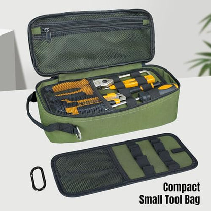 13 Inch Portable Small Tool Bag, Heavy Duty Tool Organizer Bag with Shoulder Strap and D-ring Clip, Tactical Tool Bag, Tool Pouch Bag for Electricians, Carpenters, HVAC Technicians (Army Green) - color: Army Green