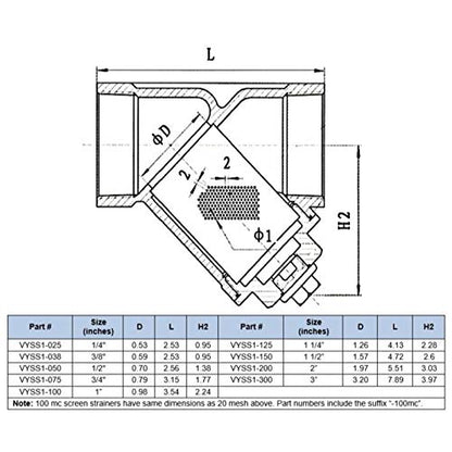3/4" Stainless Steel Y-Strainer - 800WOG, FxF NPT - size: 0.75 Inch