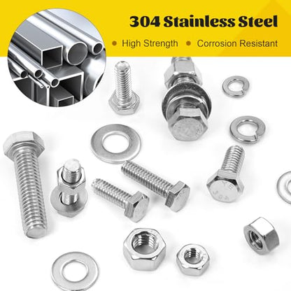 260PCS 1/4-20, 5/16-18, 3/8-16 Hex Bolts Assortment Kit,304 Stainless - size: SS 1/4-20 5/16-18 3/8-16 260pcs