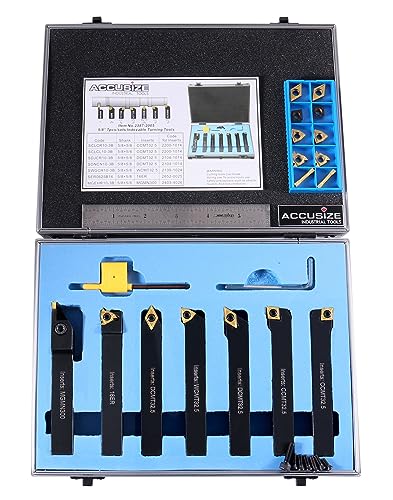 Accusize 5/8 in Shank Indexable Carbide Turning Tool Set, 2387-2005PLUS - size: 7 Pcs/Set, w/ 10 Extra Inserts for steel