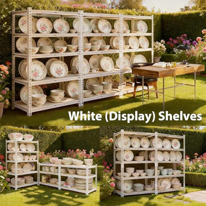White 72"h *40.12"w*18"d Storage Shelves Shelving: Adjustable Metal+Wood 5-Heavy-Duty-Shelf (Unit)-Rack Industrial Utility Household Organizer/Systerm for Kitchen Pantry/Bedroom/Garage/Closet - size: 5T-72"H×40.12"W×18.9"D