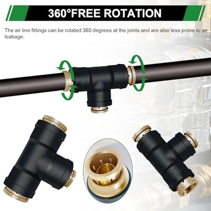 1/2" DOT Air Line Fittings Tee 3PCS, 1/2" OD x 1/2" OD x 3/8" OD - color: 1/2" * 1/2" * 3/8" 3PCS