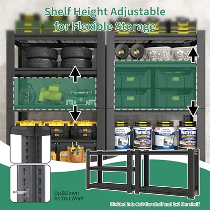 72" H Garage Shelving, Garage Shelves Heavy Duty, 5 Tier Adjustable Storage Shelves for Warehouse, Basement, Workshop, Kitchen, Require Assembly, 16''D*35.5''W*72''H, Black - size: 16"D*35.5"W*72"H