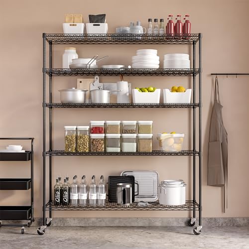 UltraDurable 5-Tier NSF Steel Wire Shelving, 60"W x 18"D x 75"H, Black - color: Black, size: 5-Tier Shelving, 60" W x 18" D