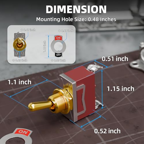 DaierTek Toggle Switch 12V with Gold Handle SPST 12 Volt 30A Heavy Duty On/Off DC Automotive Industrial Car Rocker Toggle Switch - size: Screw ON/OFF with Gold Handle