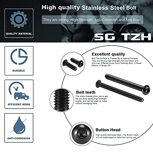 3/8-16 x 2 Button Head Socket Cap Bolts Screws, 20Pcs 304 Stainless Steel 18-8, Allen Hex Drive, Black Oxide by SG TZH(with Hex Spanner) - size: 3/8-16 x 2"