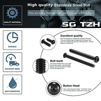 5/16-18 x 1-1/2" Button Head Socket Cap Bolts Screws, 10Pcs 304 Stainless Steel 18-8, Allen Hex Drive, Black Oxide by SG TZH(with Hex Spanner) - size: 5/16-18 x 1-1/2"