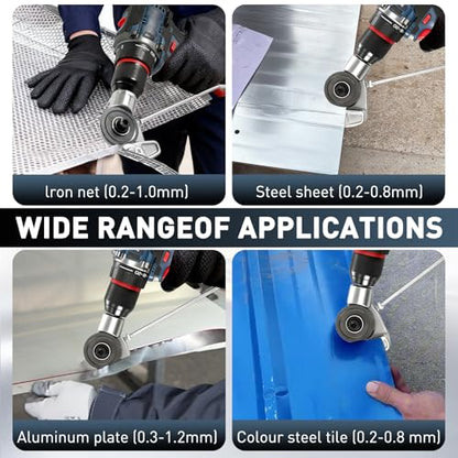 Metal Nibbler Drill Attachment, Heavy-Duty Sheet Metal Cutter for Electric Drill, Double-Cut Nibbler Tool for Fast Clean Cutting of Iron, Steel, Aluminum, Copper and Plastic Panels