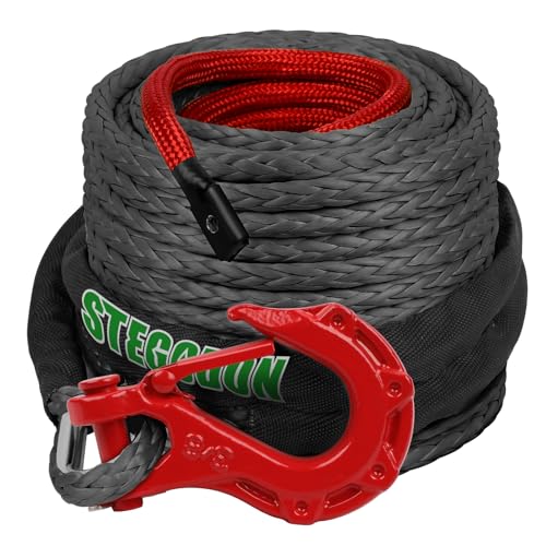 Synthetic Winch Rope, 3/8'' x 85ft 25,000LBS Synthetic Winch Line 3/8 Winch Cable Replacement Synthetic Rope with Forged Winch Hook for 4WD Off Road Vehicle SUV Truck(Black) - color: Black, size: 3/8" x 85'