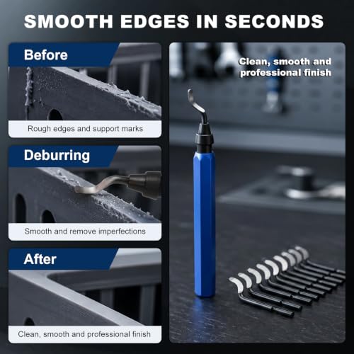 Deburring Tool with 10 HSS Blades and Blue Aluminum Handle, 360° Rotary Reamer for 3D Printing and Metal Edge Finishing, High-Speed Steel Tool for PVC, Copper and Resin - color: Blue