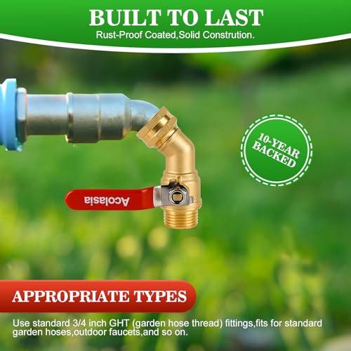 Brass Garden Hose Shut Off Valve with Full-Flow Design - Heavy Duty 3/4" GHT Connector, 304 Stainless Steel Handle - style: 360° 1 way hose splitter