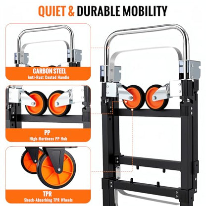 TLGREEN 3-in-1 Convertible Hand Truck, 600 lb, 4 Silent Wheels, Black - color: Black