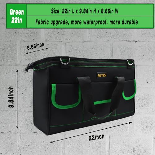 FASTECH 22 Inch Tool Bag With Comfortable Shoulder Straps, Waterproof Wide Mouth Tool Kit, Tool Storage Package For Men/Women (22IN Green) - color: Green, size: 22IN
