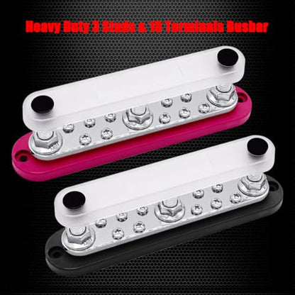 Ampper 3 x M10 Posts Power Distribution Block BusBar 10 M4 Screws, 7" R & B - color: Red & Black, size: 3M10+10M4