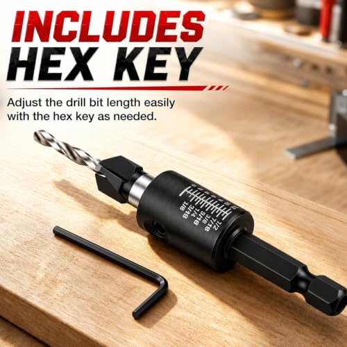 Countersink Drill Bits Set with Adjustable Depth Stop for Woodworking, Blue - color: Blue