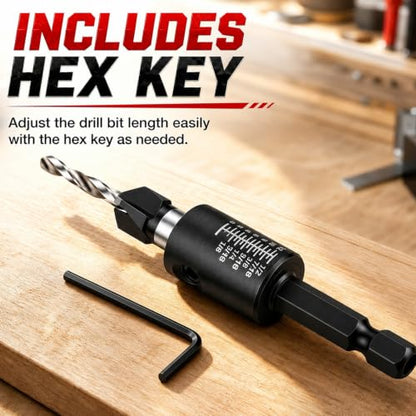Countersink Drill Bits Set with Adjustable Depth Stop for Woodworking, Blue - color: Blue